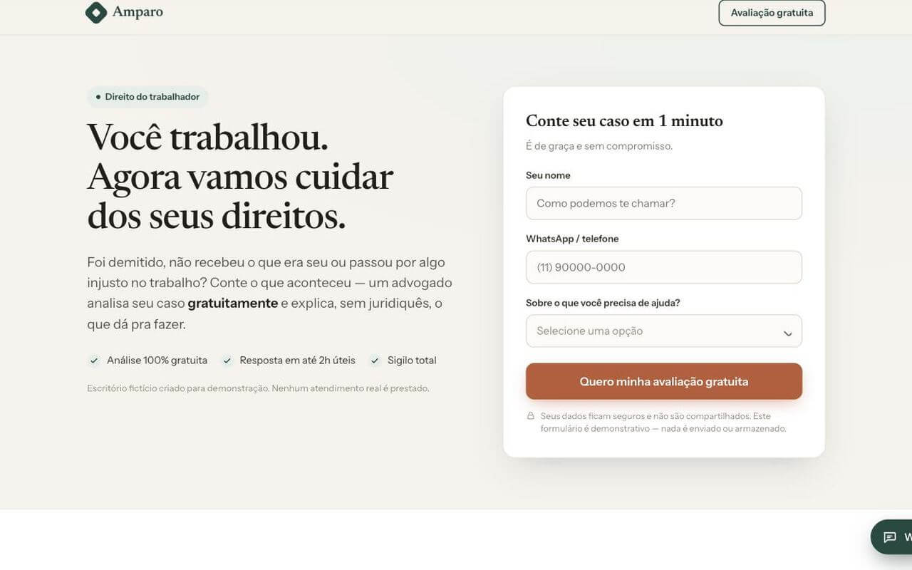 Print do projeto Amparo Advocacia